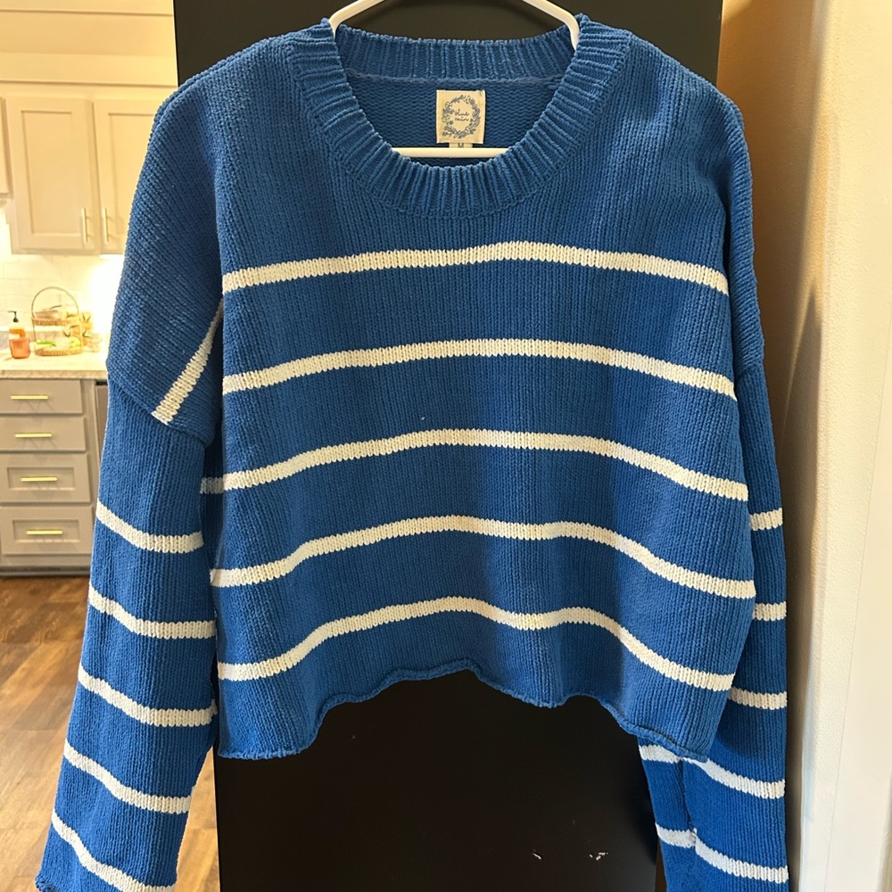 Blue Rain Striped Blue and White Sweater
